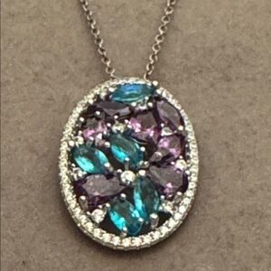 Elegant Purple and Blue Gemstone Sterling Pendant Necklace